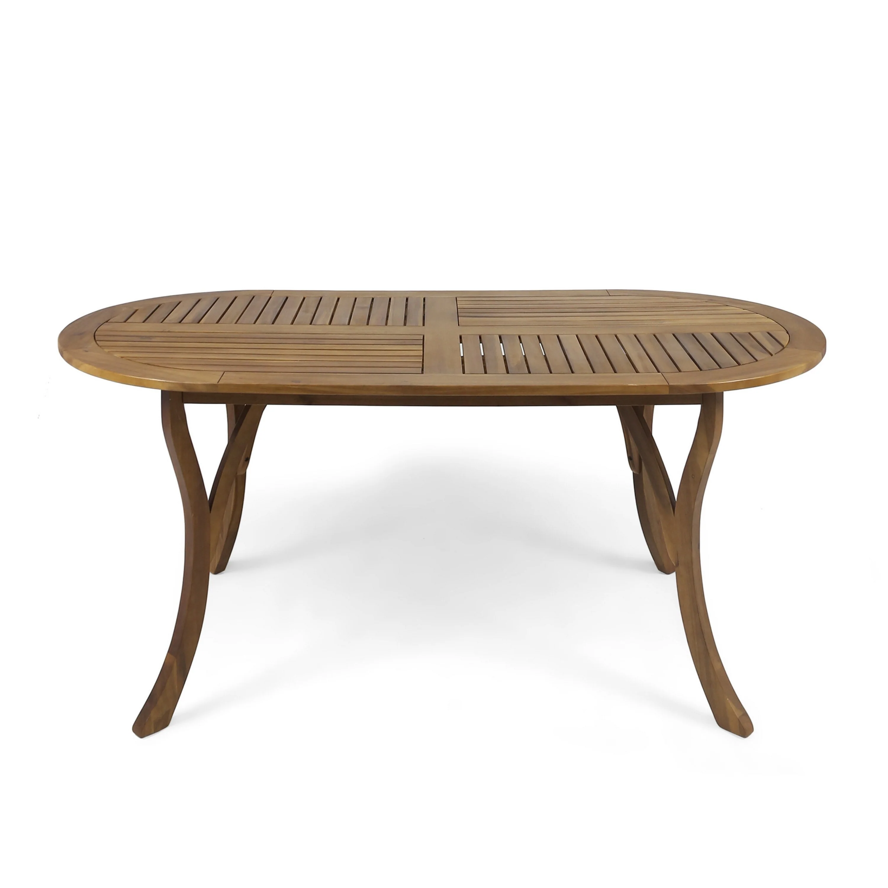 Outdoor Dining Table, 70 Inch Slat Style Oval Top, Teak Acacia Wood