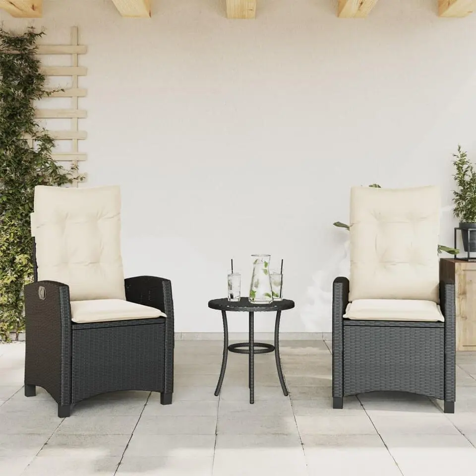 vidaXL - Verstelbare tuinstoelen met kussens - Zwart - Poly rattan - 2 stuks