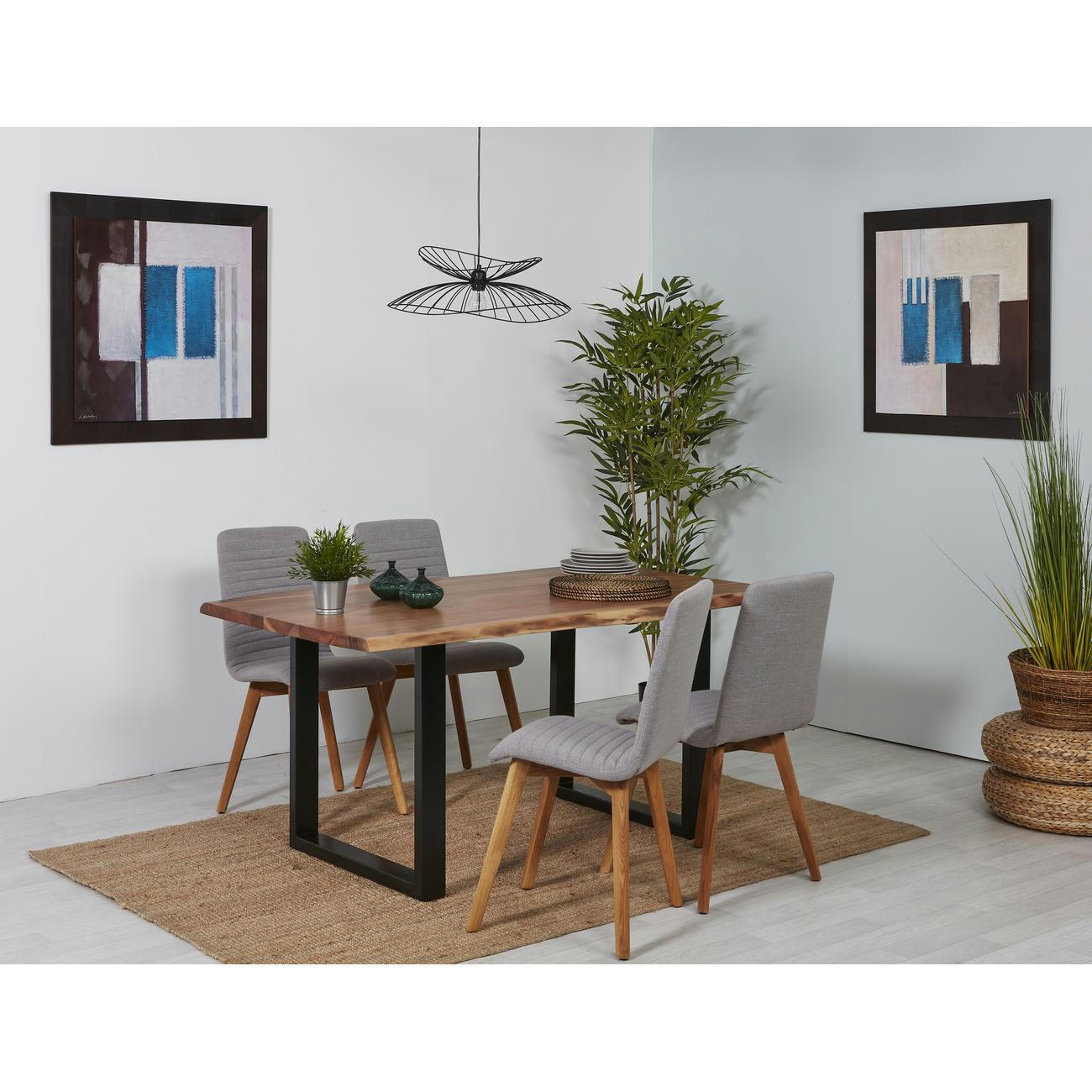 MAGDA - Chaise assise tissu gris pieds bois - Lot de 2