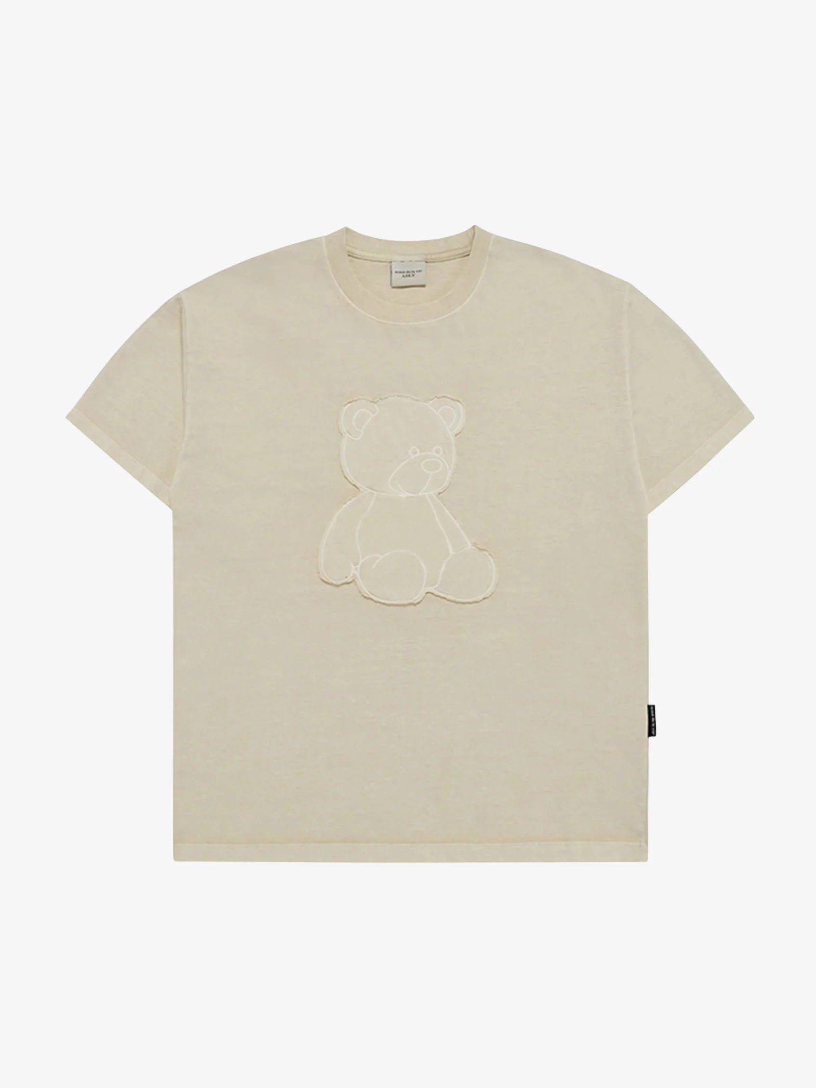 Bear Applique Pigment Washing Short Sleeve T-Shirt
