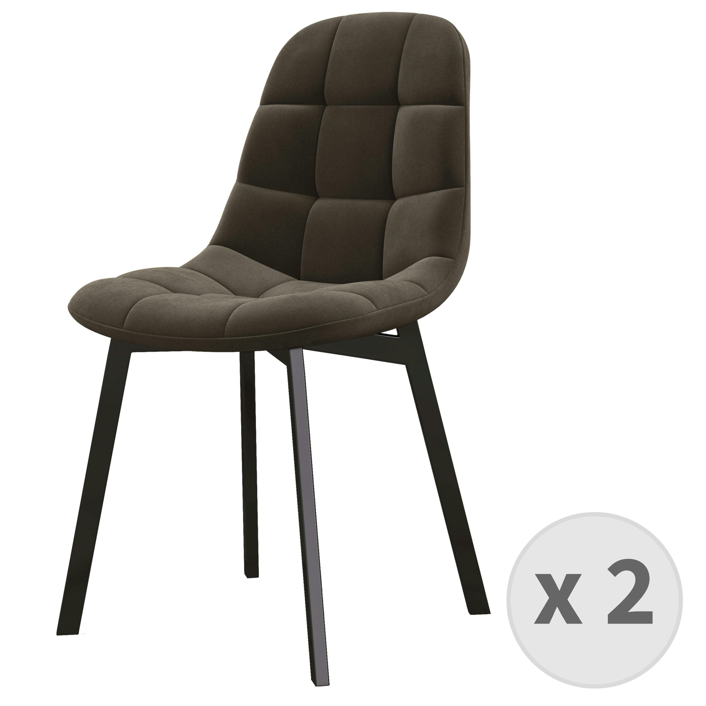 STELLIA - Chaise en Velours Gris Taupe et métal noir (x2)