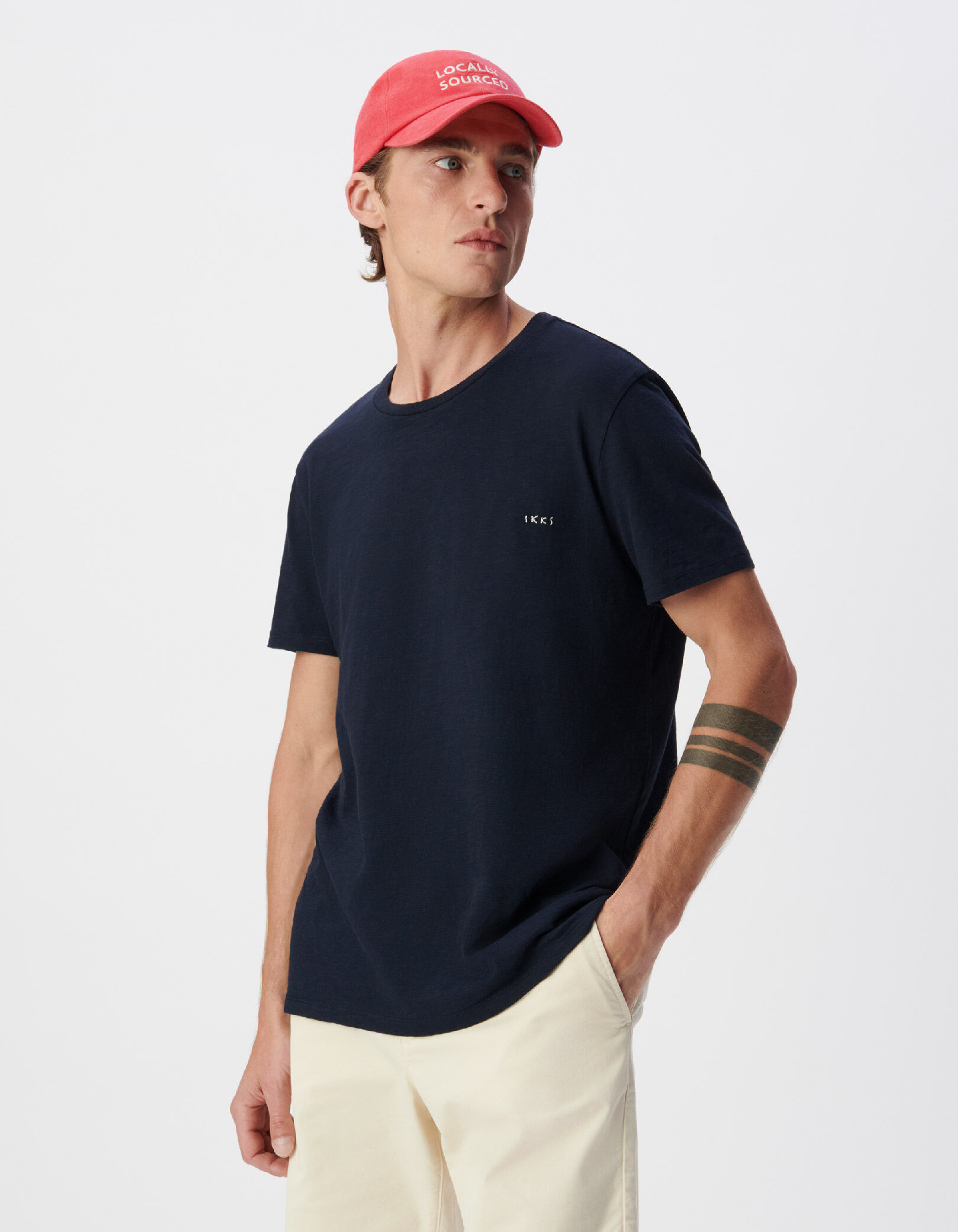 T-shirt marine flammé broderies devant dos Homme