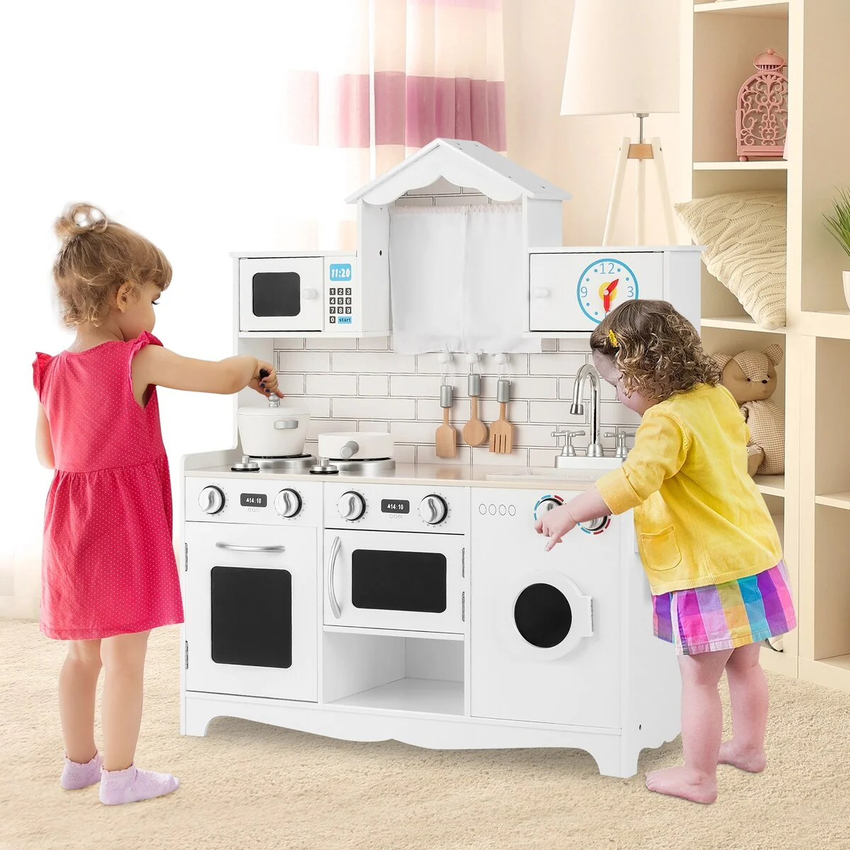 Wooden Kids Kitchen with Washing Machine - 31 x 12 x 35