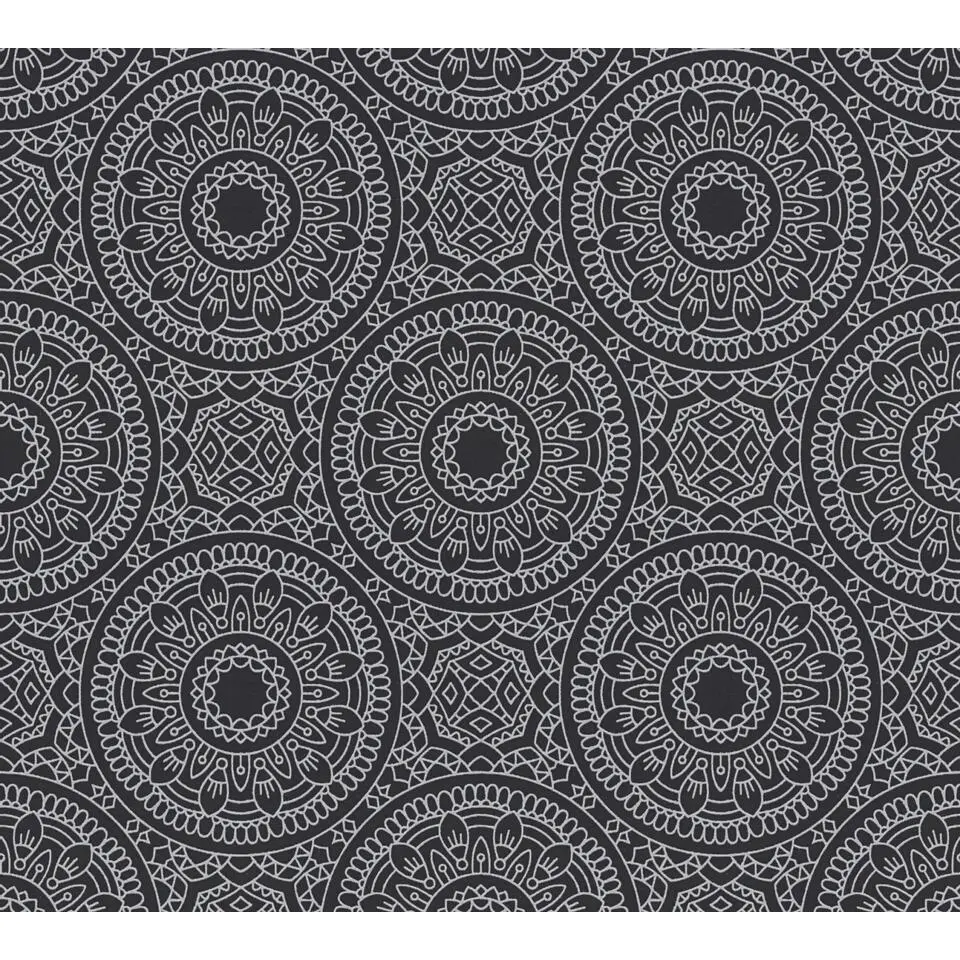 Livingwalls behang grafisch motief zwart en zilver - 53 cm x 10.05 m