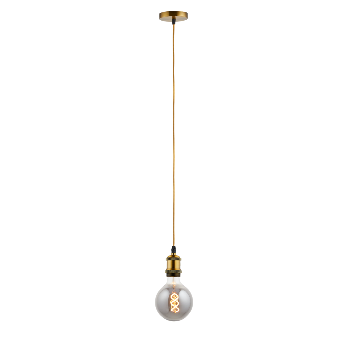 Lighto | Pendel Champagne Goud | Inclusief Lichtbron Rookglas | Vintage | 1.5m Snoer | Met Plafondkap