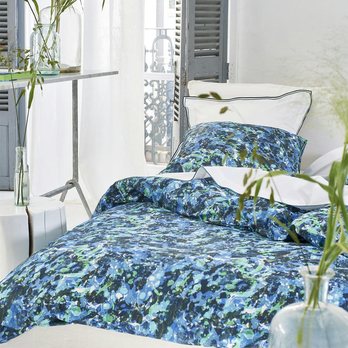 DELAHAYE - Housse de couette en percale de coton bleu 140x200