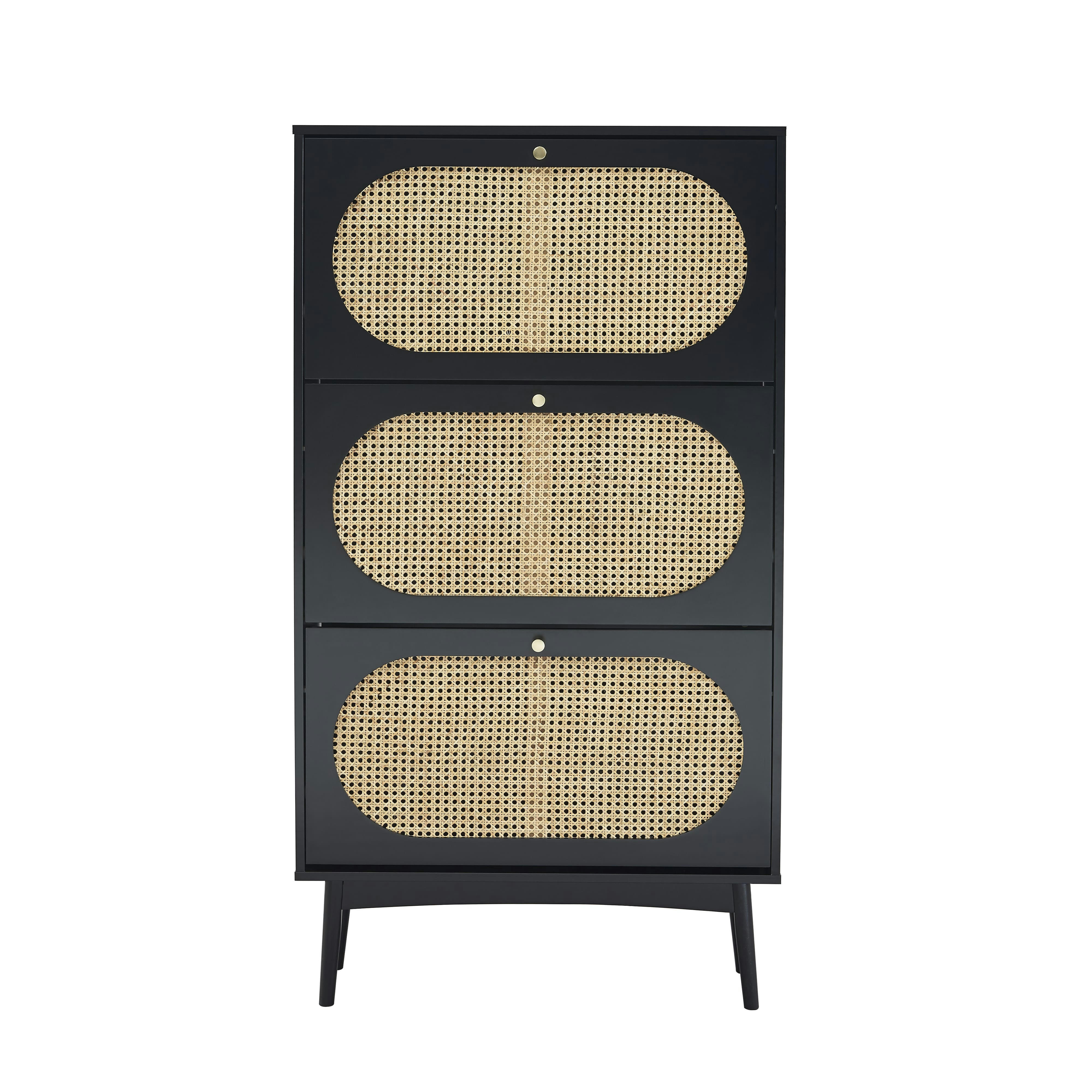 ANATOLE - Meuble à chaussures  noir et cannage rotin