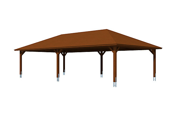 Carport SKAN HOLZ Taunus 1176x634cm, bois lamellé-collé, traitement coloré noyer