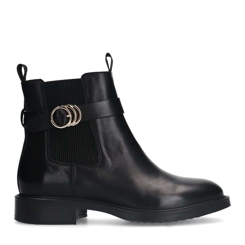 Manfield Zwarte leren chelsea boots met gesp
