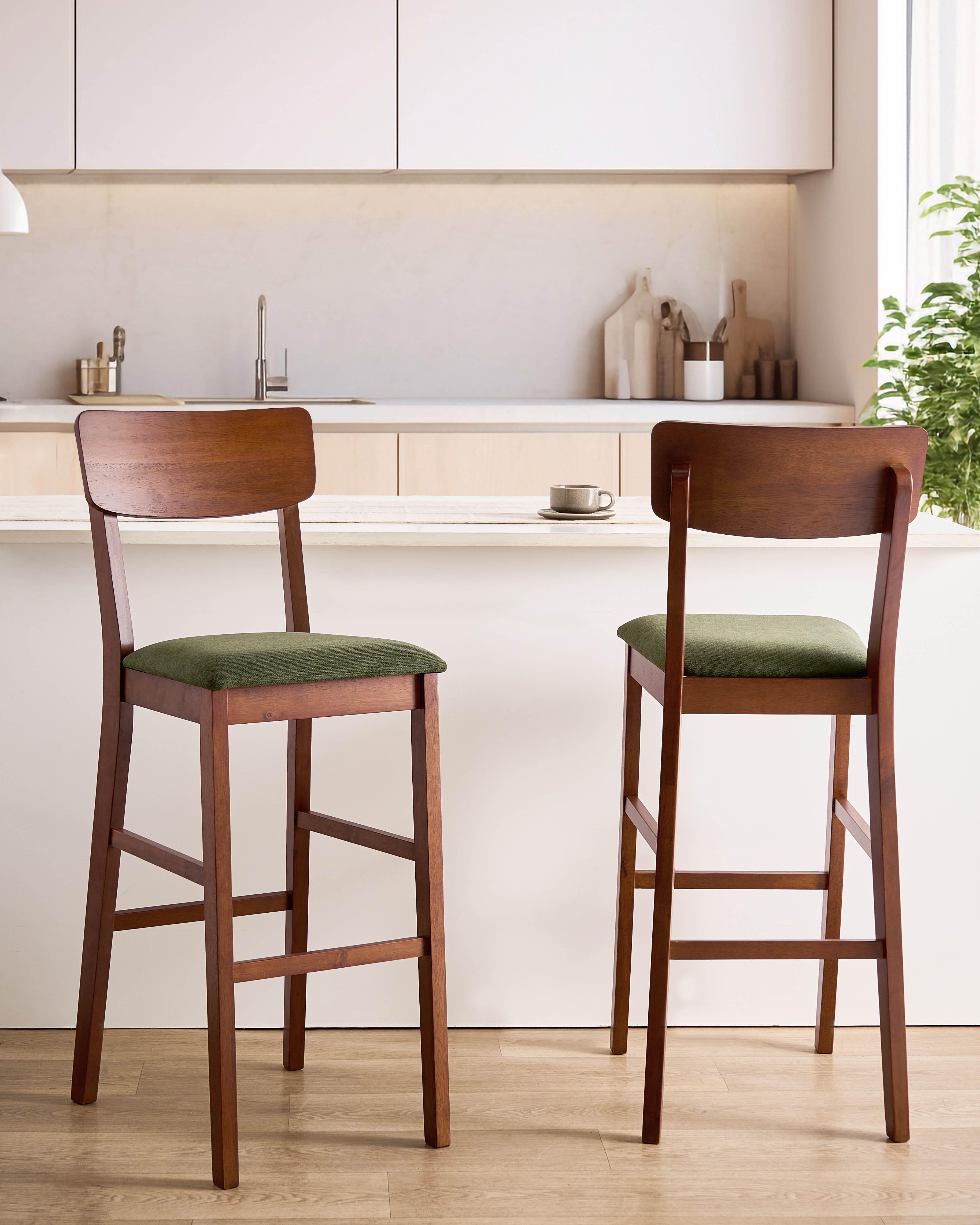 Set of 2 Bar Chairs AMBLER Wood Dark Brown/ Green