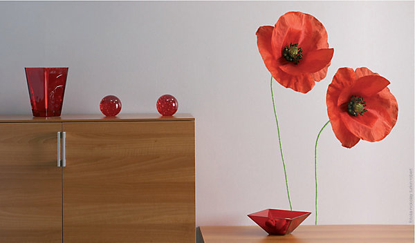 2 Stickers Autocollants Décoratifs 34x48cm Photo Coquelicot Rouge - Décoration Intérieure - Lot de 2
