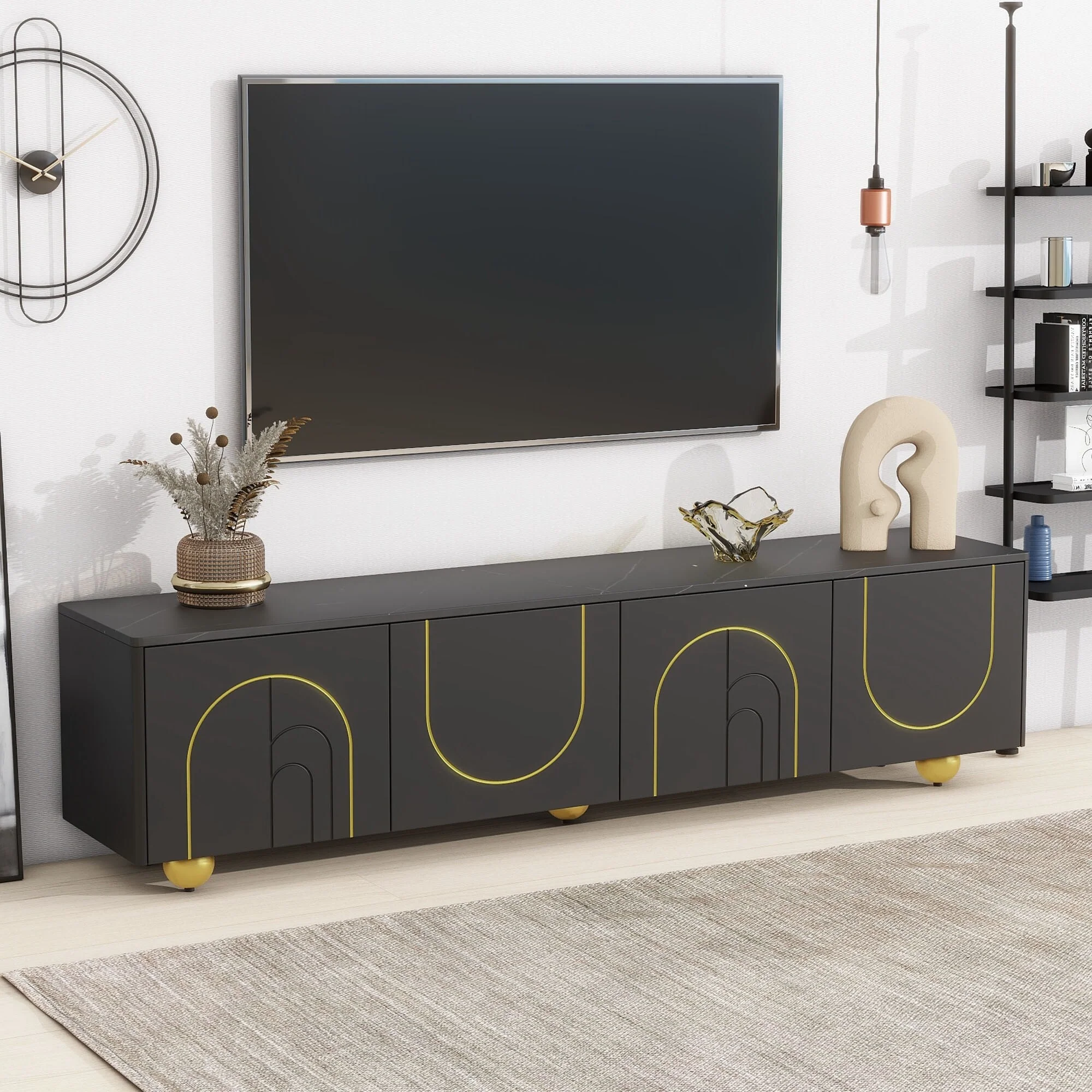 Modern TV Stand for TVs up to 75 Inches, Entertainment Center with Storage Cabinets and 1 Adjustable Shelf, Media Console