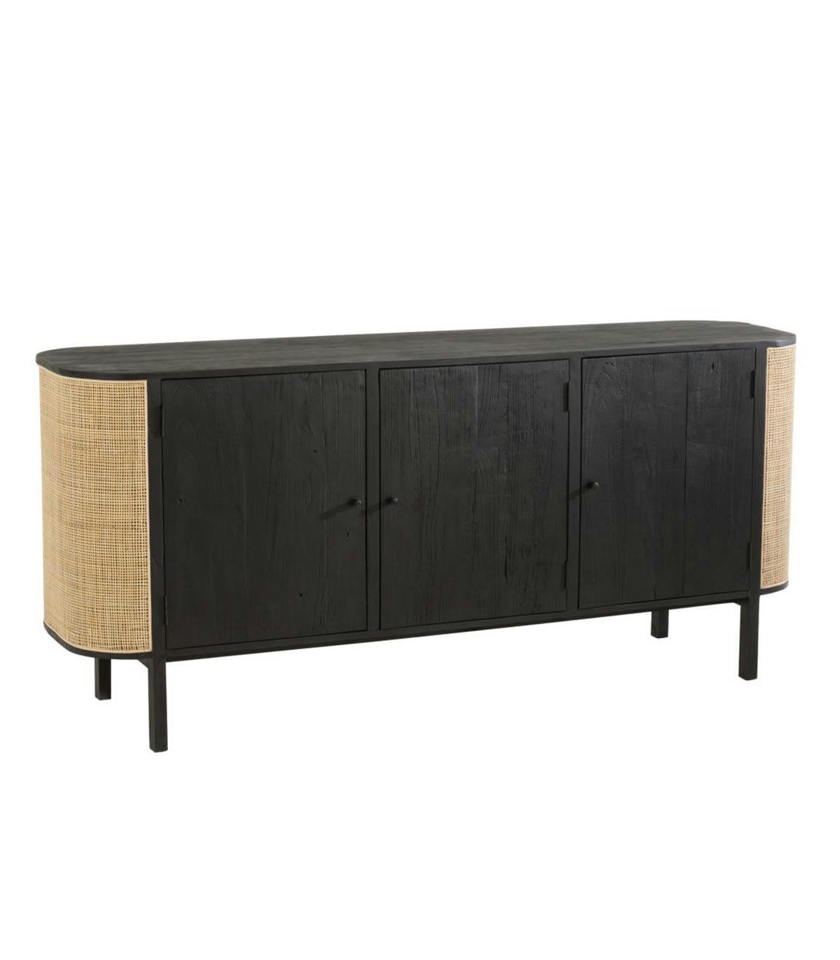 MOLLY - Buffet avec 3 portes en bois exotique et rotin noir