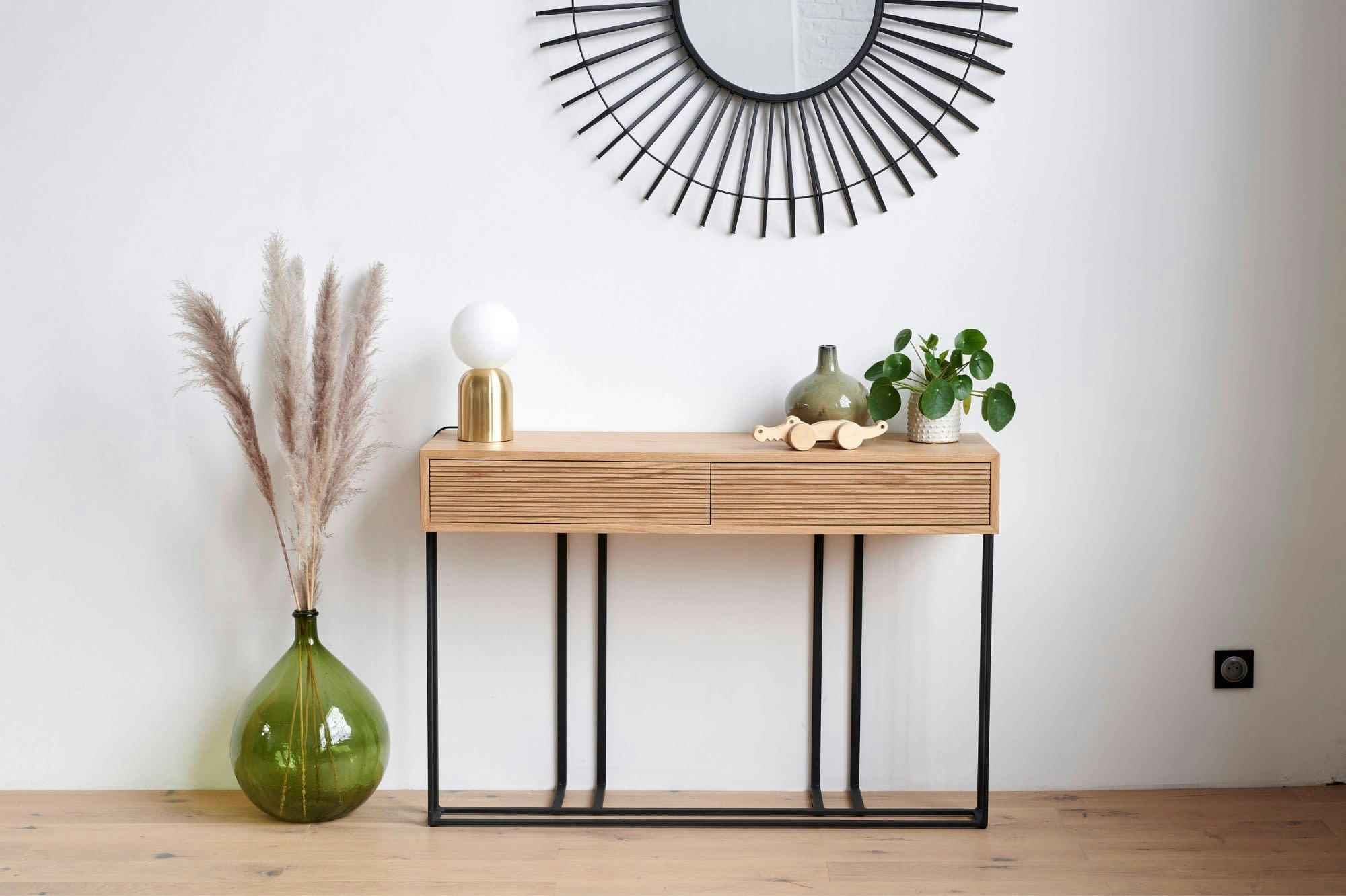 BRIGHTON - Console en bois et métal 2 tiroirs RAYNART