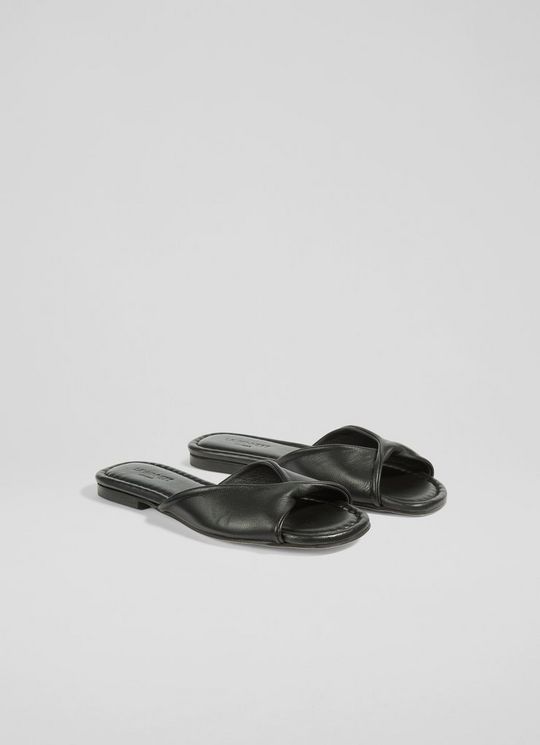 Cora Black Nappa Leather Twist Front Sandals