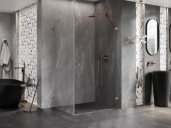 Mexen Lunar-B cabine de douche pivotante droite 90 x 80 cm, transparent, cuivre brossé - 832-090-080-65-00-P