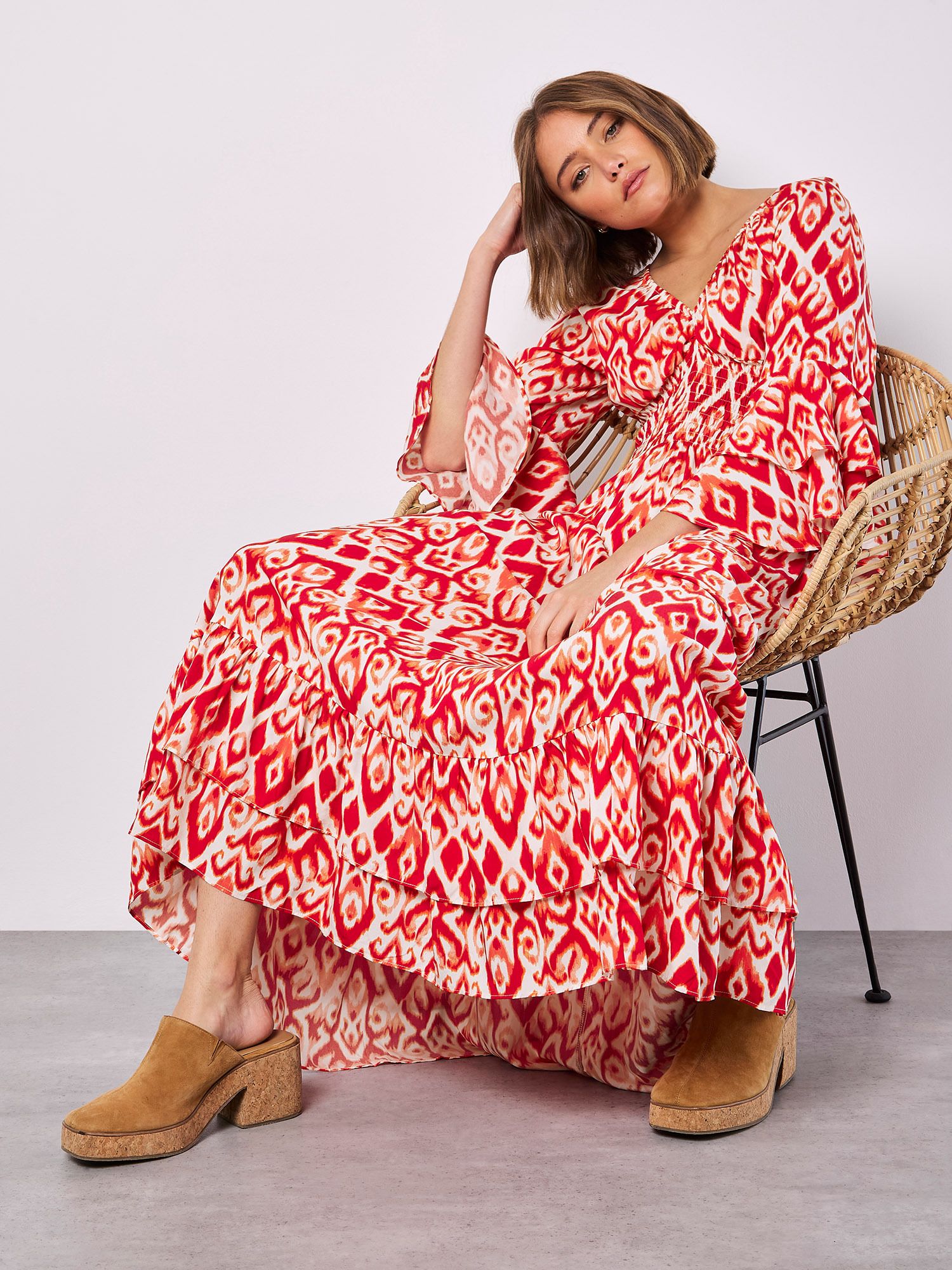 Apricot Ikat Swirls Maxi Dress