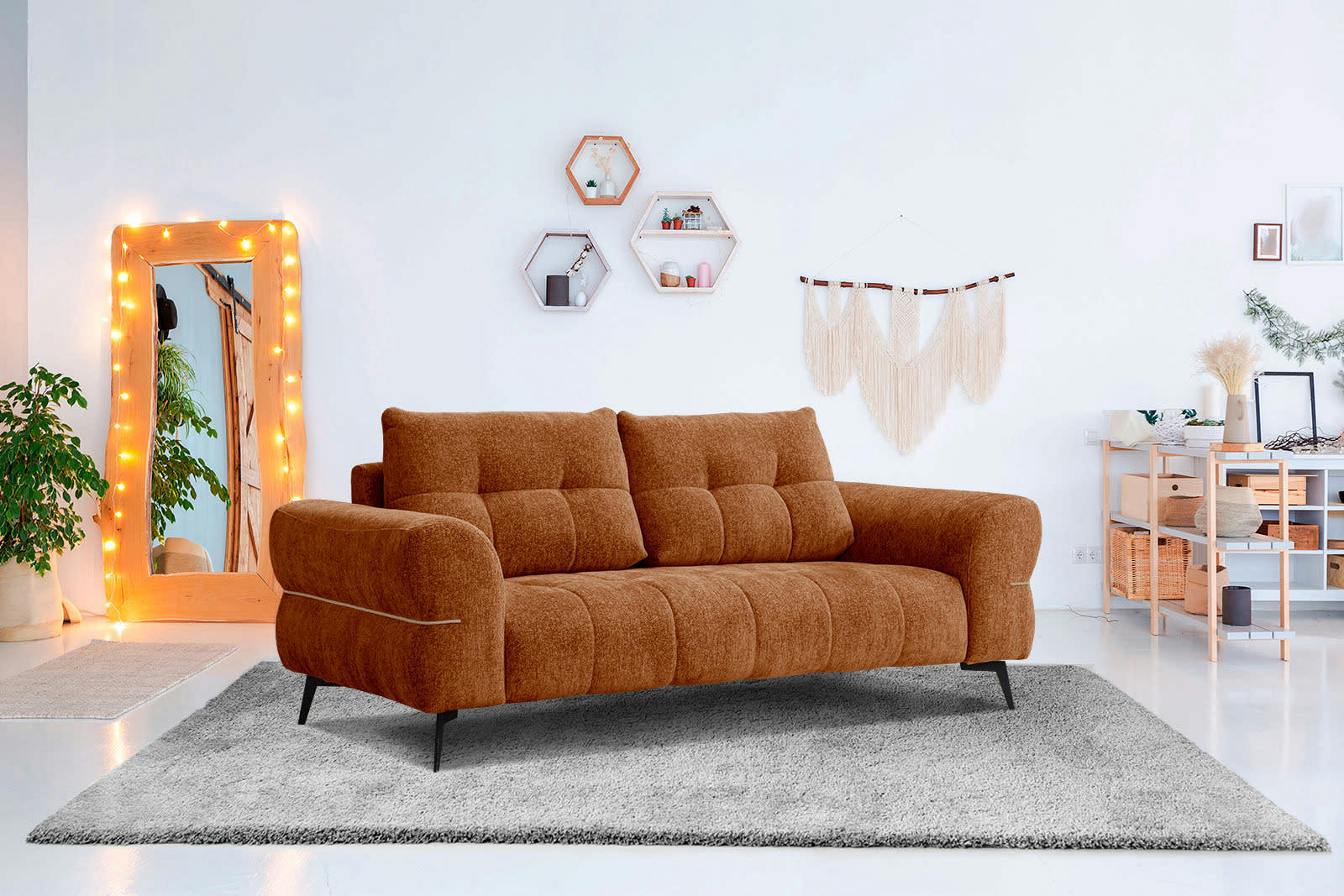 SALVINI - Canapé 3 places XXL tissu brique