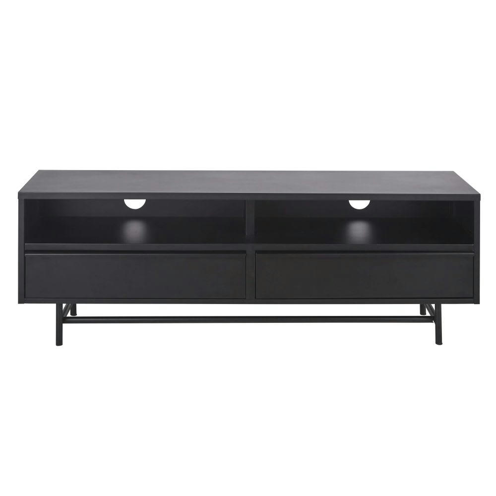 Watkin - Meuble TV 2 tiroirs en métal noir mat