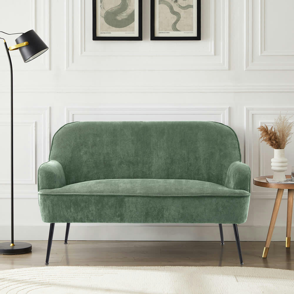 MARCELINO - Canapé droit en velours côtelé 2 places vert