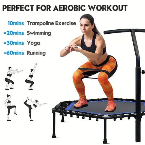 NNETM Rebounder Mini Trampoline with Adjustable Handle Bar(Blue)
