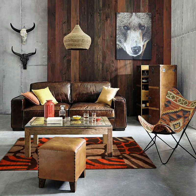 SAFARI - Tapis motif patchwork ethnique marron et orange 160x230