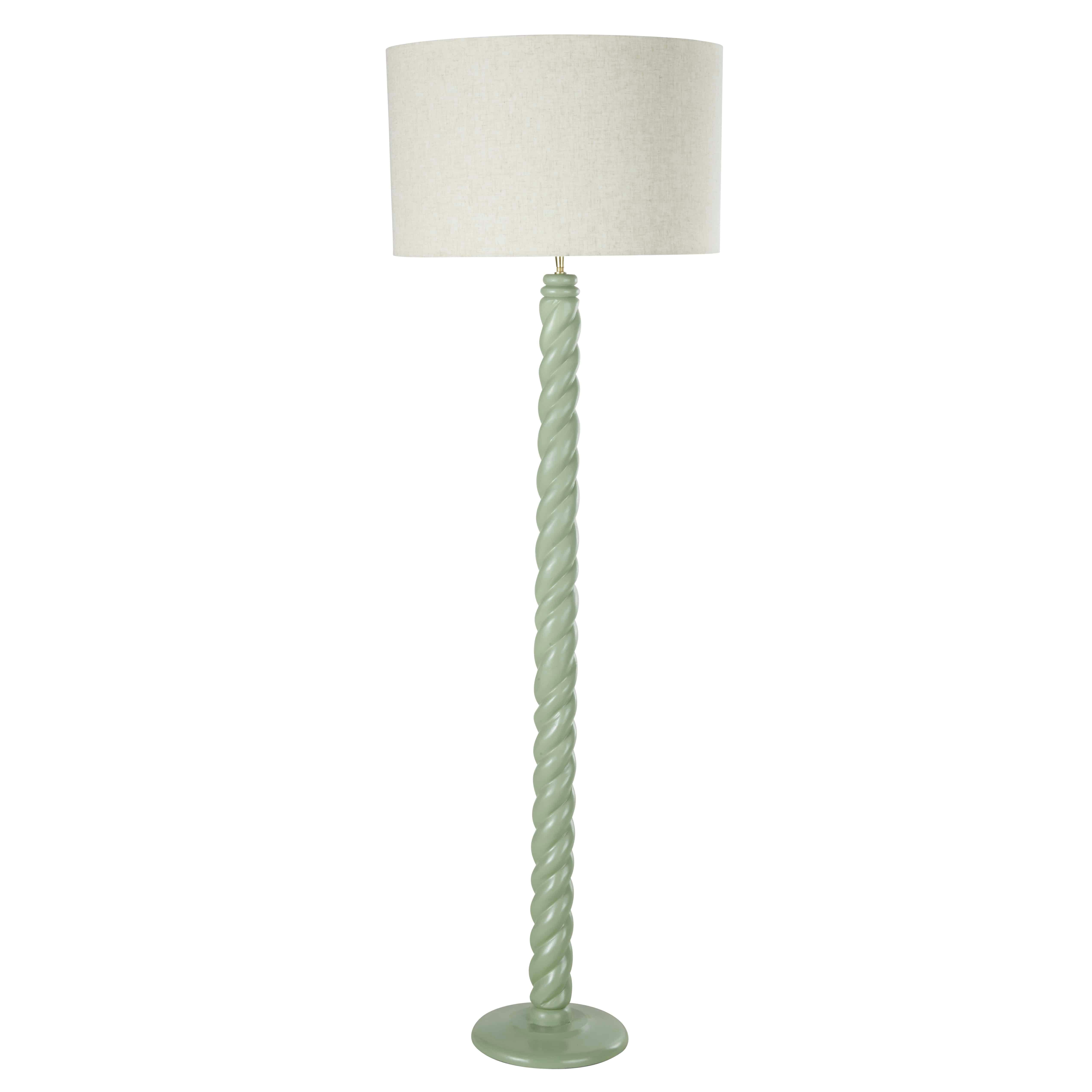 GAELLE - Lampadaire en bois de manguier torsadé et abat-jour beige H164
