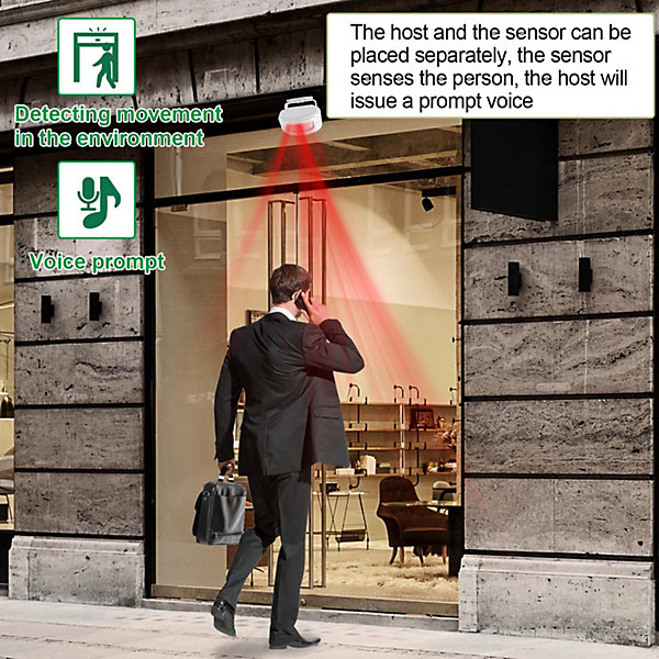 Détecteur de passage, alarme détecteur de mouvement, alarme détecteur extérieur sans fil, sonnette d'entrée de magasin