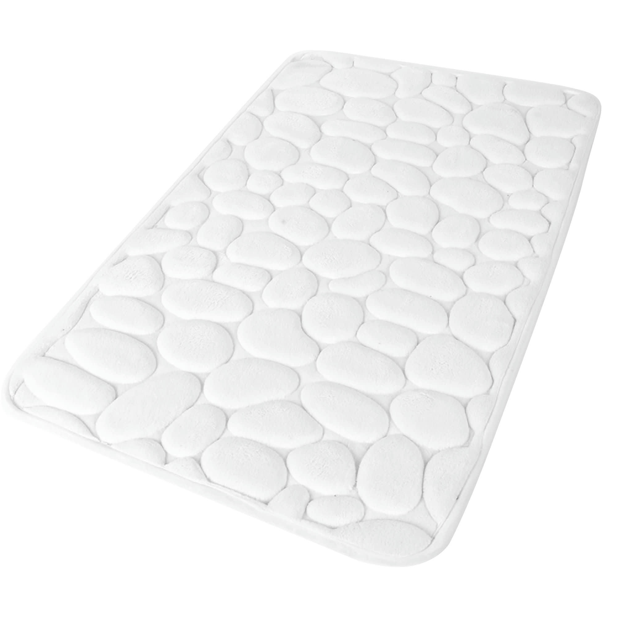 - Tapis de bain mémoire de forme motifs galets blanc 50x80cm