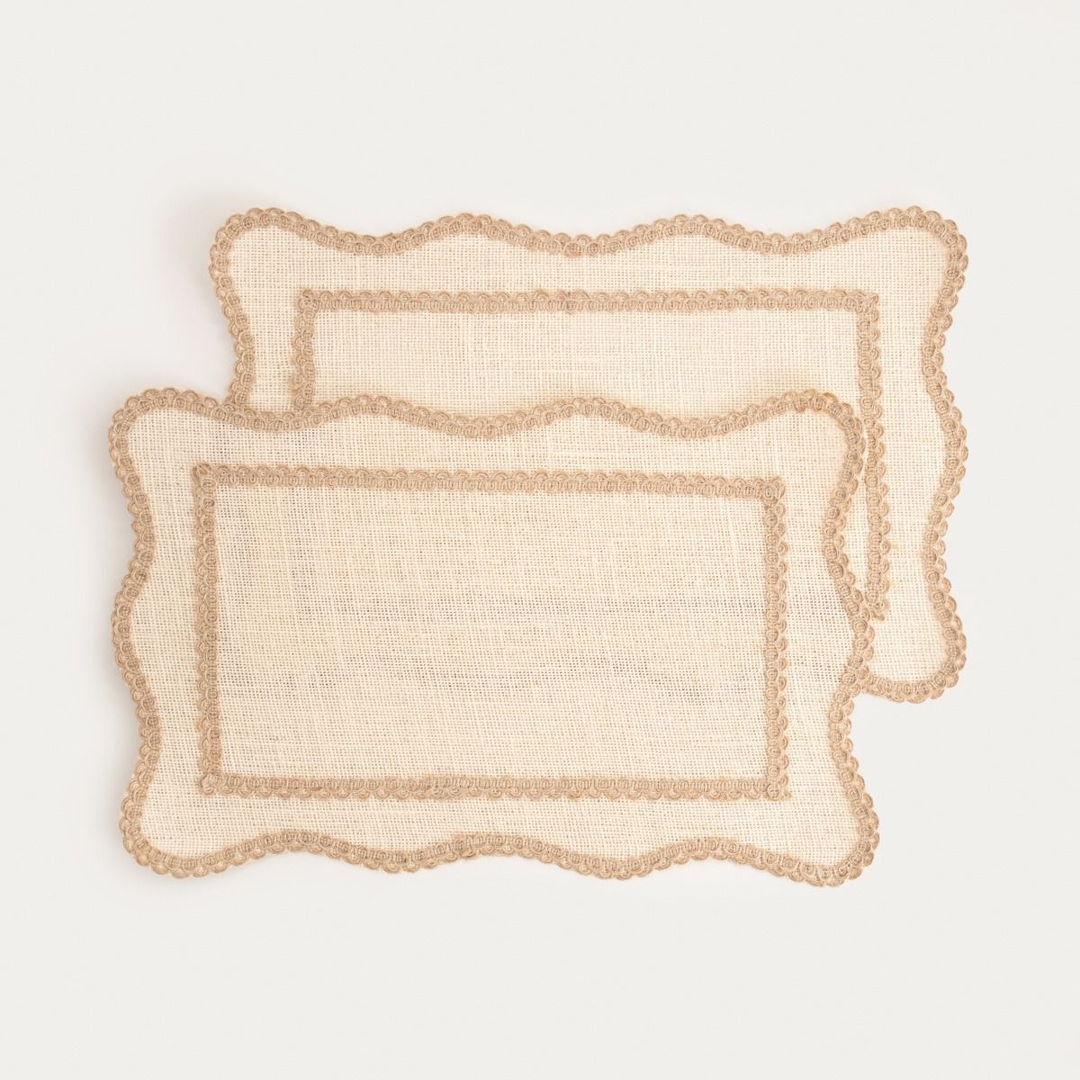 Maty stołowe CALMA ecru z ozdobną jutową lamówką, zestaw 2 szt. 30x45cm