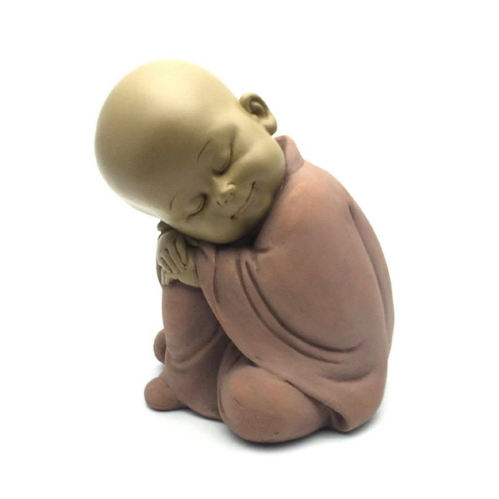 BOUDDHA - Statue à poser Bouddha Bébé Dormeur en résine Rose et Beige - H12cm