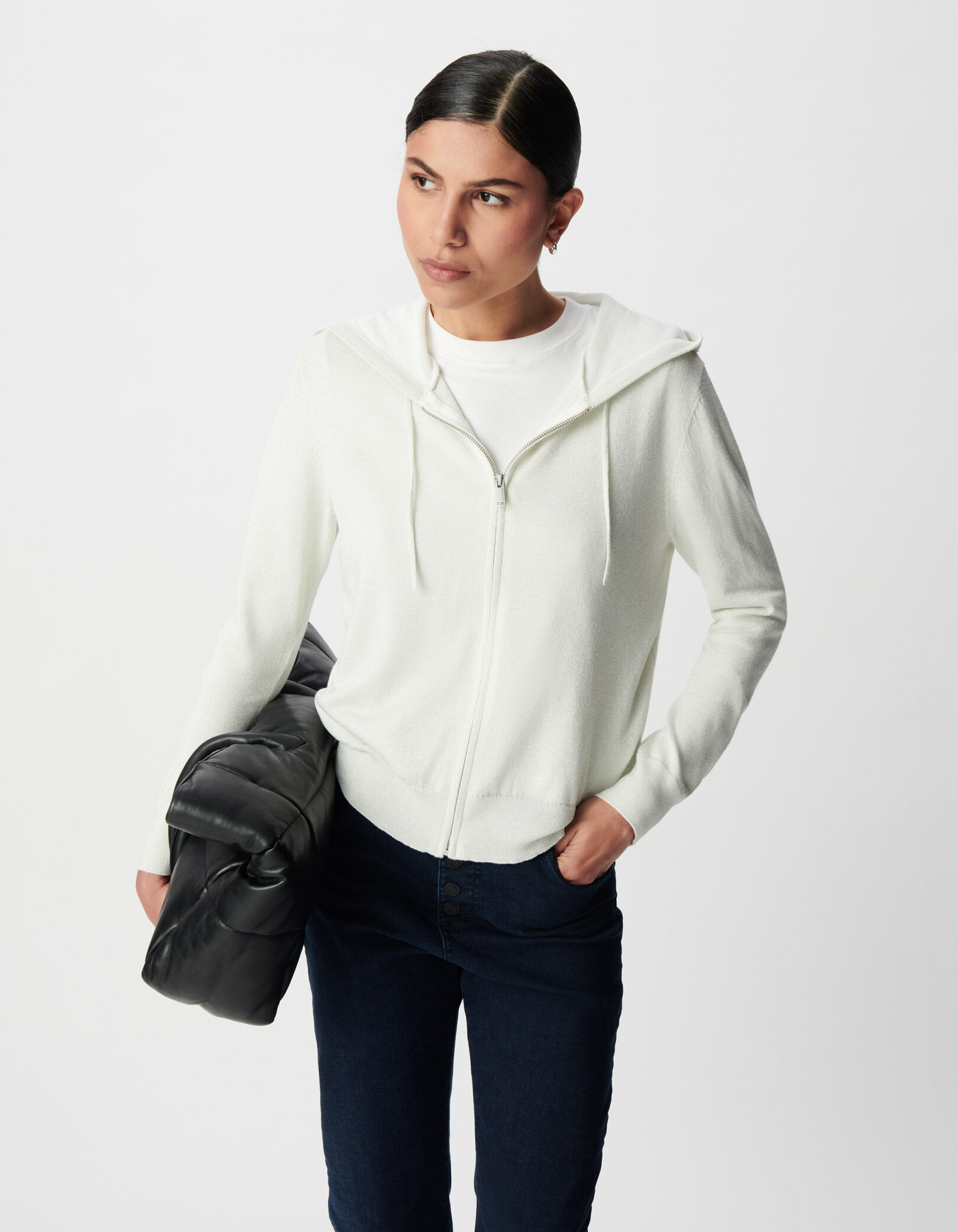 Cardigan sésame tricot pailleté motif chevrons ajouré dos Femme