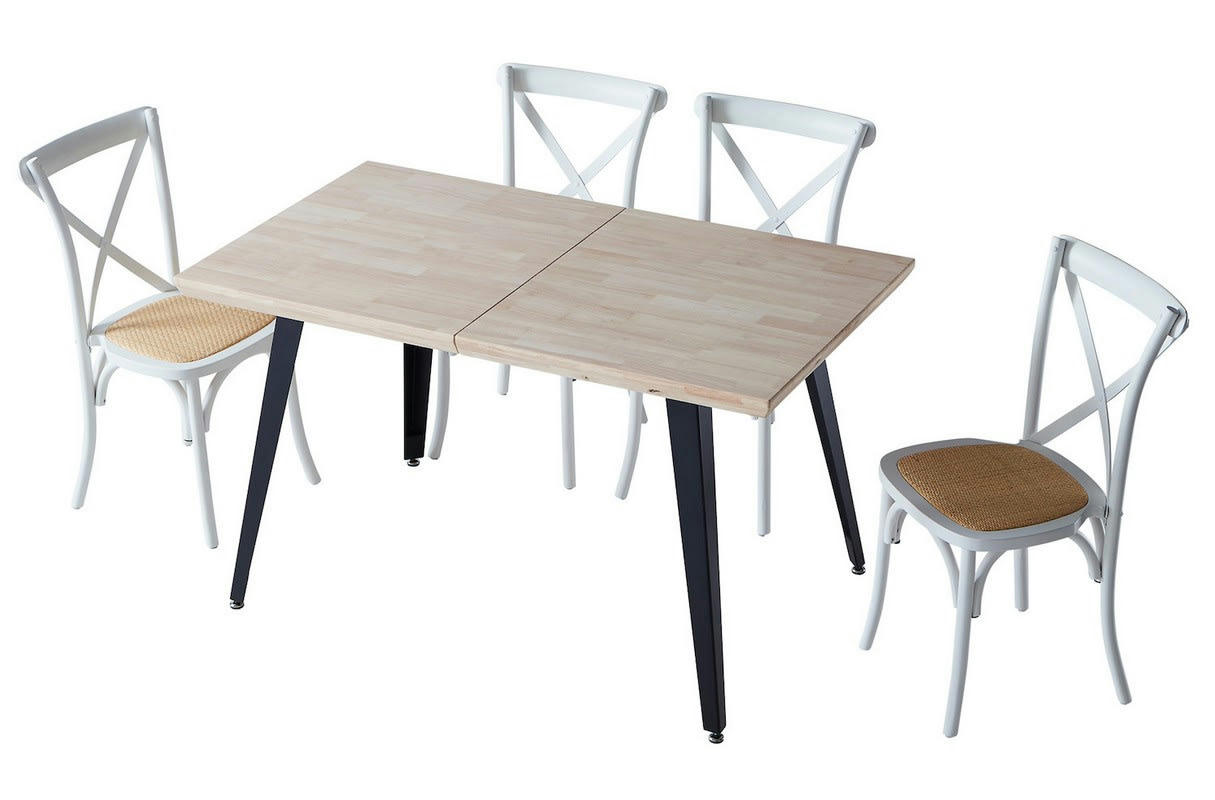 ROBLE - Table repas extensible bois et acier noir L140-220