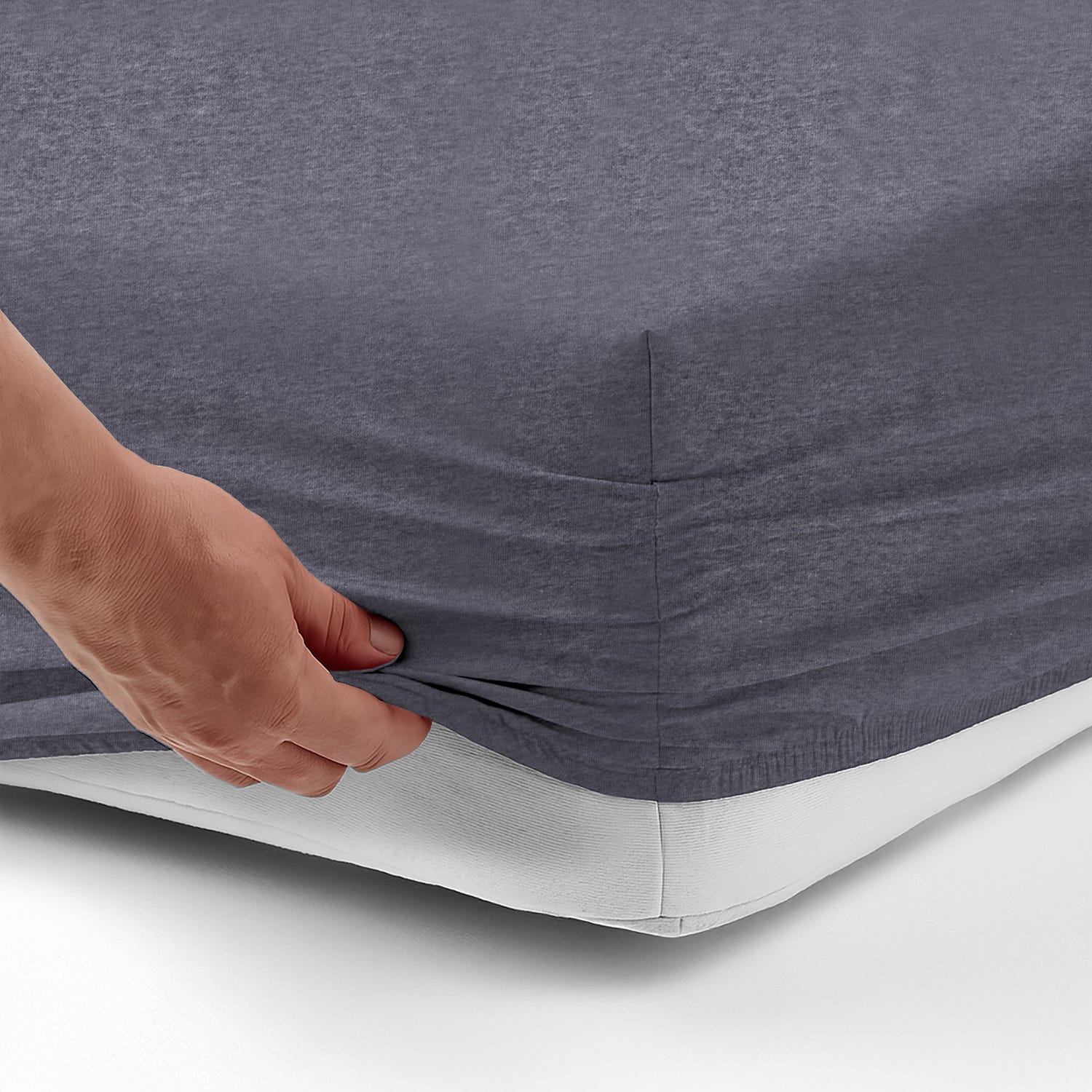 Lenzuolo singolo con angoli jersey melange blu