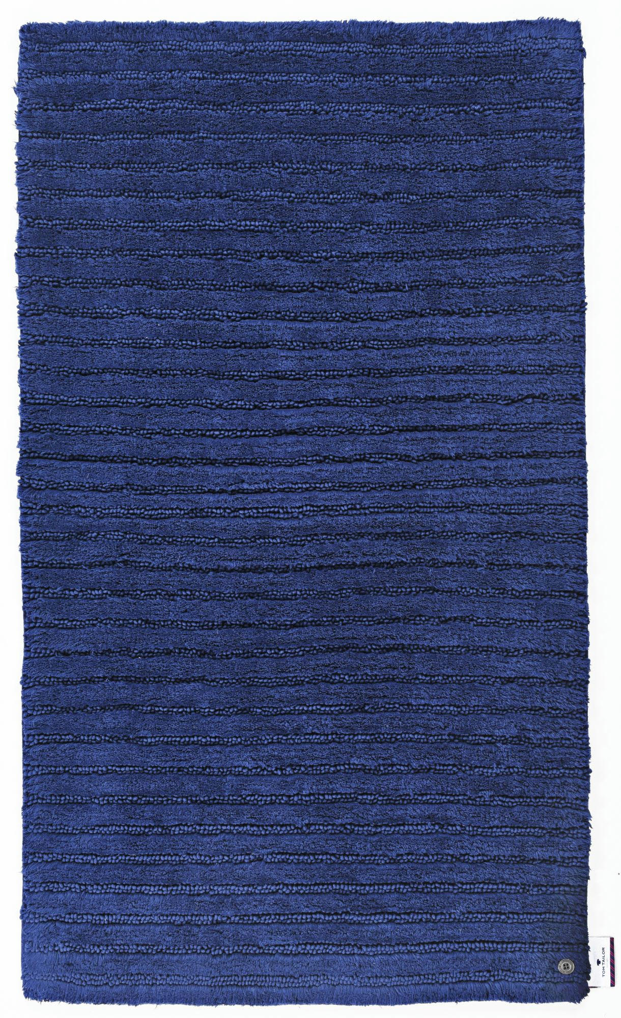 COTTON STRIPES - Tapis de bain structure fait à la main Bleu foncé 60x100