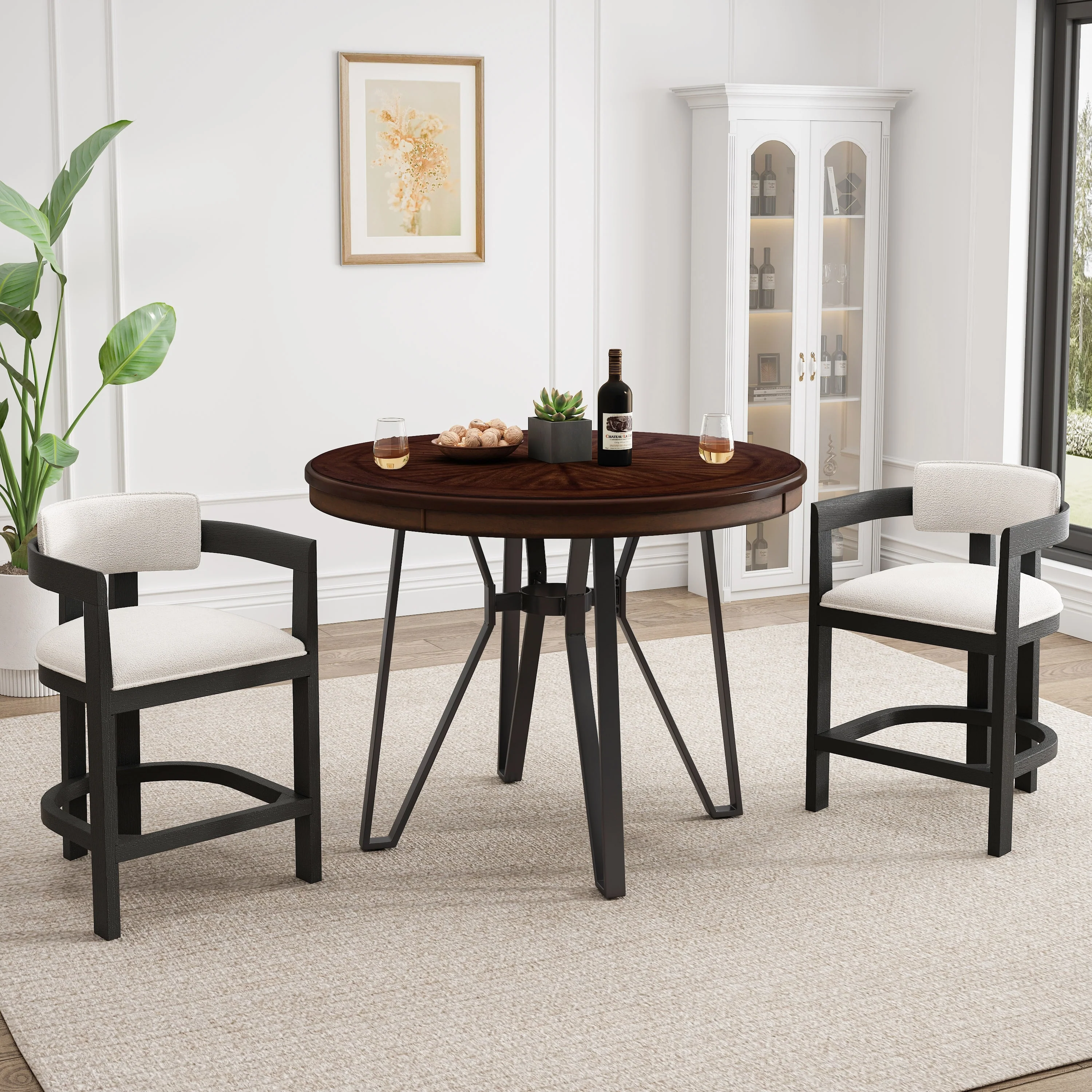 Netia 3-Piece Counter-Height Bar Set with Boucle Upholstered Chairs and Metal Table Base by Christopher Knight Home