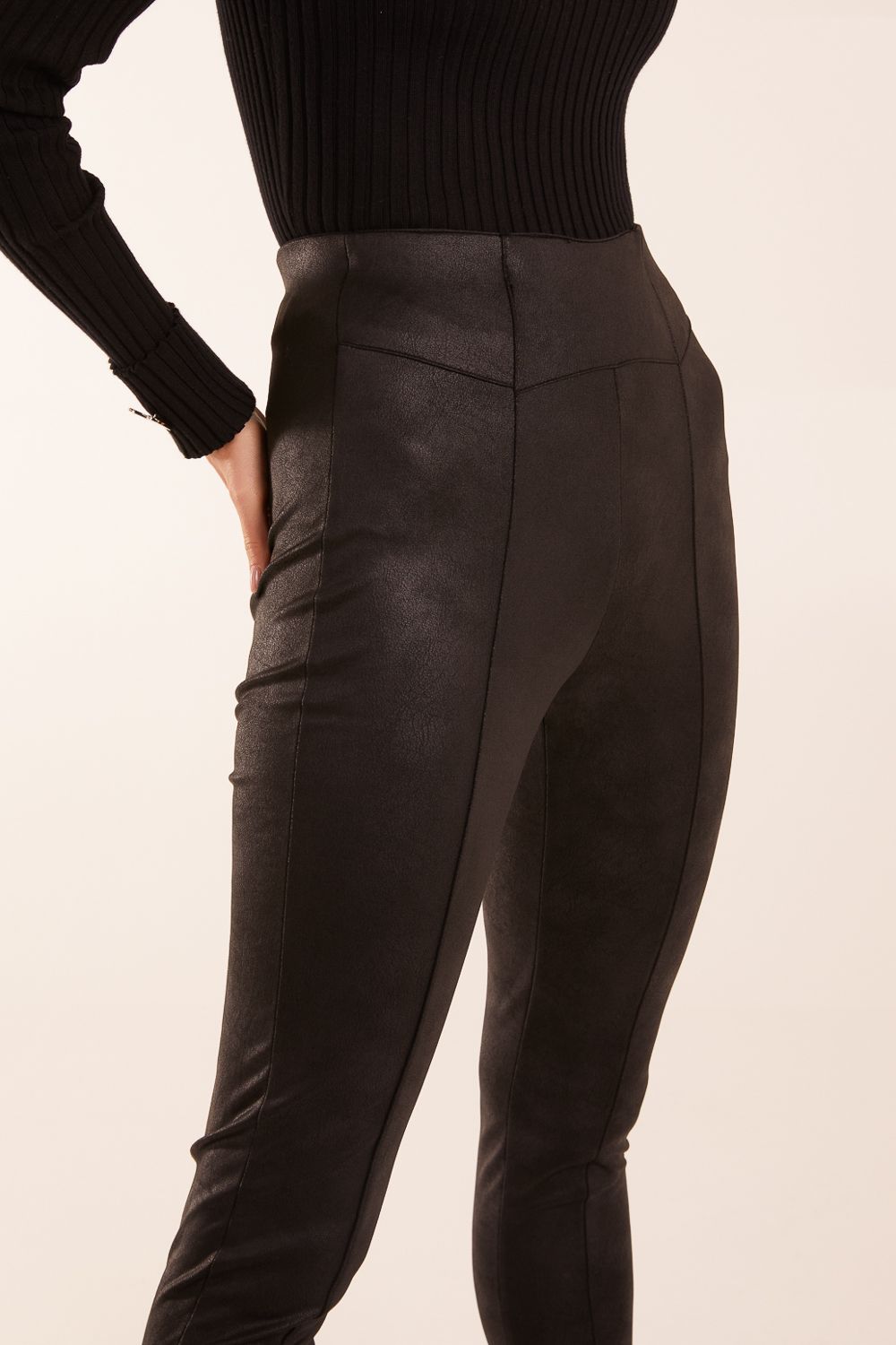 Blue Vanilla Seam Detail Leather Look Leggings