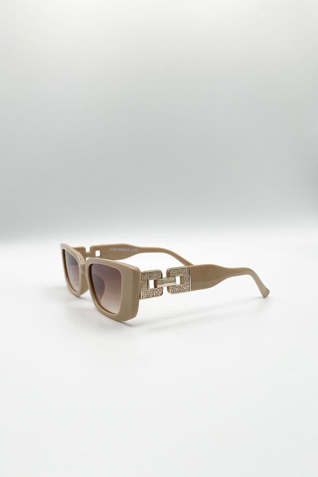 SVNX Rectangle Cateye Side Detail Sunglasses In Khaki