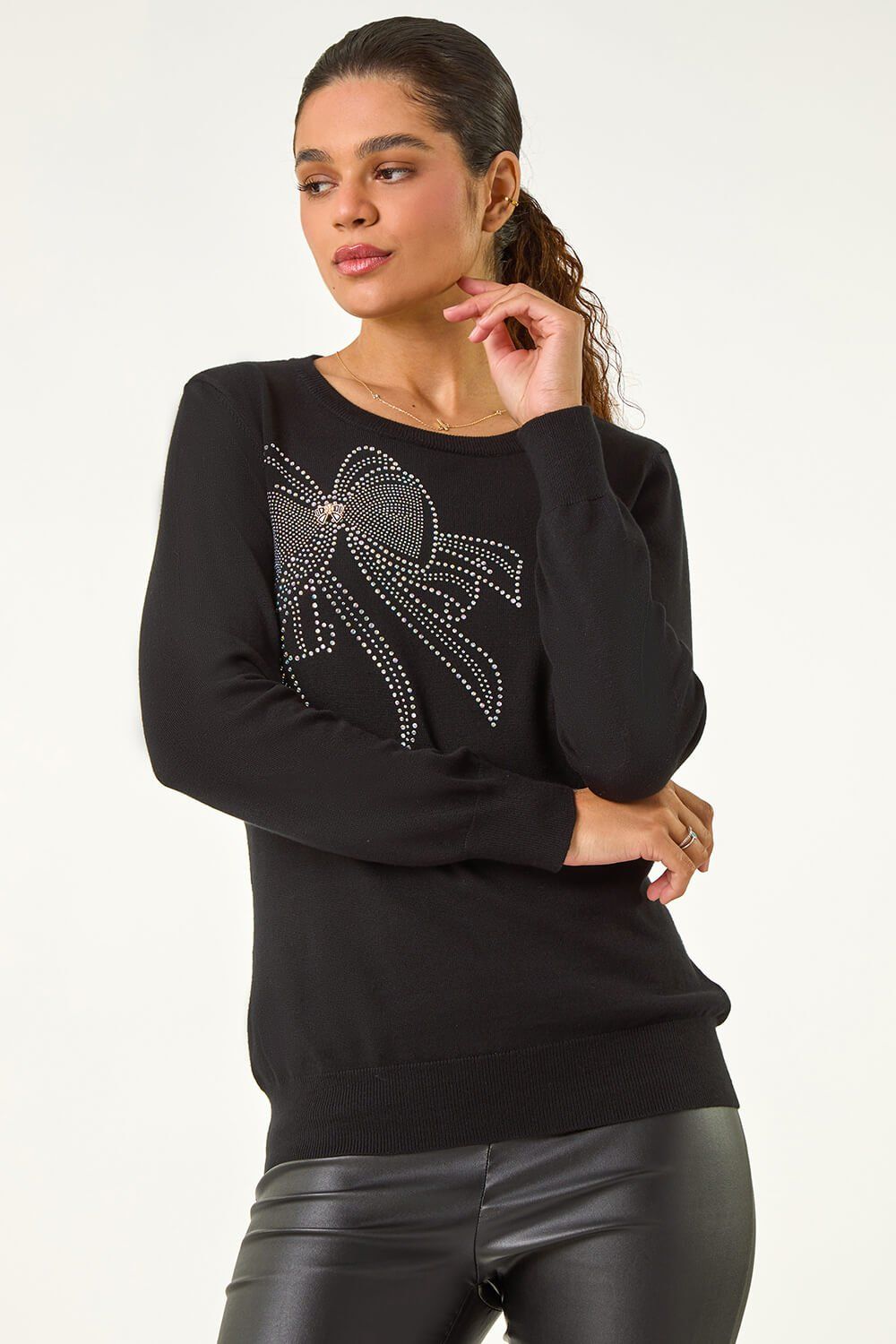 Roman Sparkle Bow Detail Crew Neck Jumper