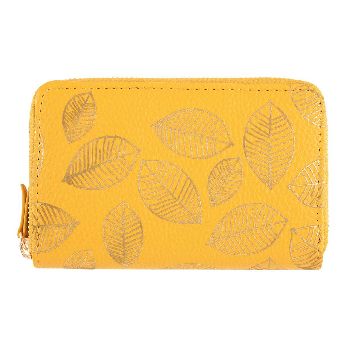 - Portefeuille Femme - Feuilles Dorées - Jaune Moutarde