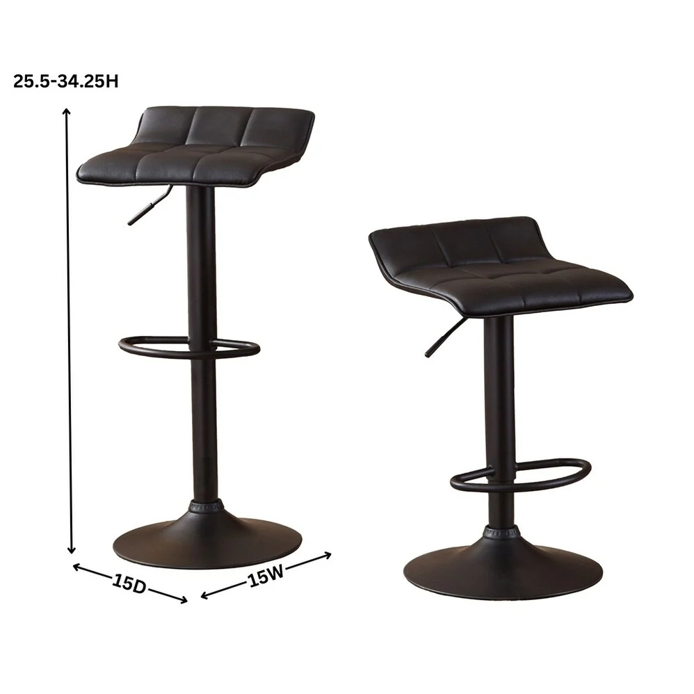 Swivel Black Bonded Leather Adjustable Bar Stool,Set of 2
