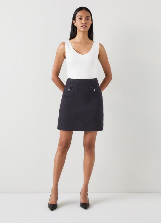 Charlie Black Tweed Recycled Cotton Trim Skirt