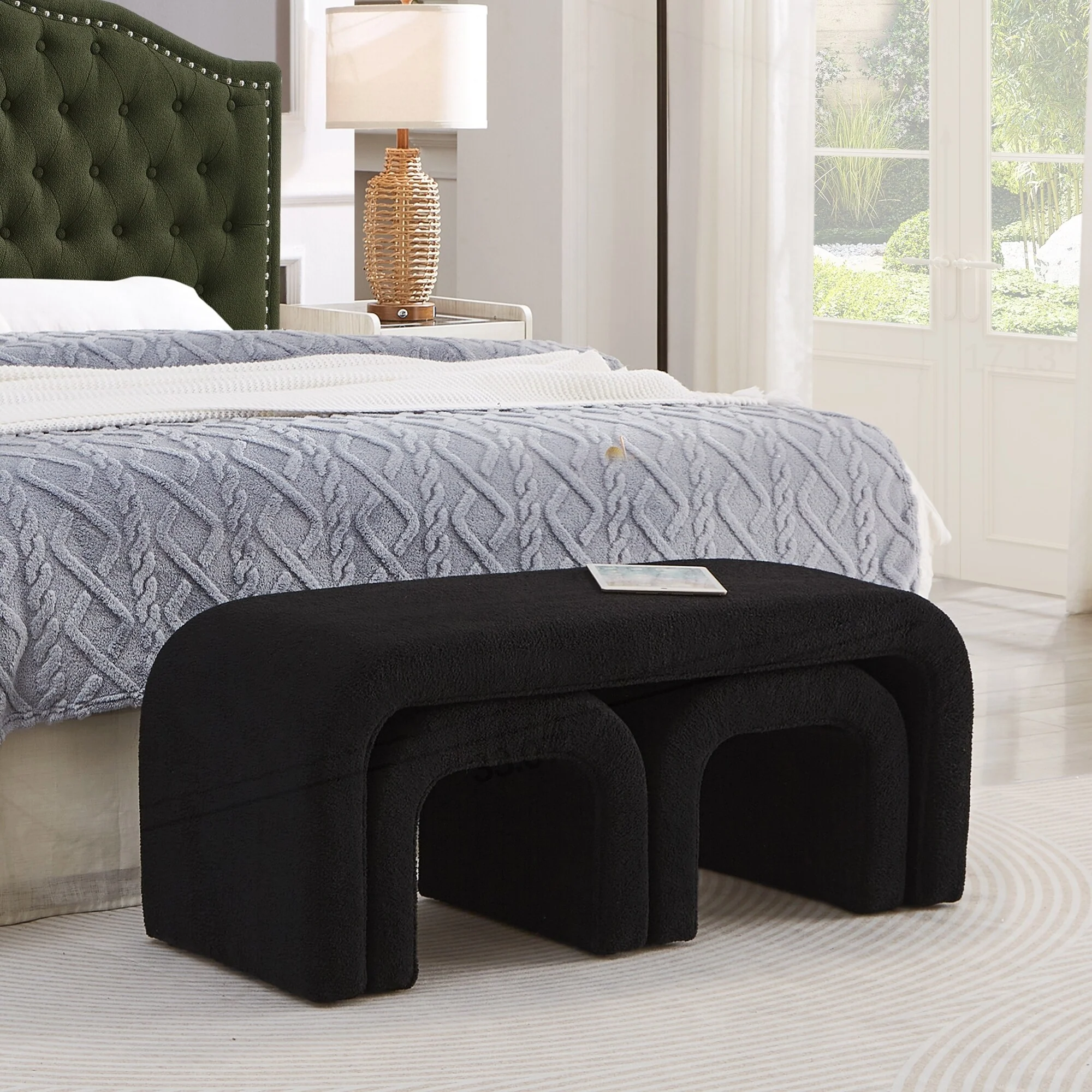 Set of 3 U-Shaped Modern Bench Teddy Ottoman