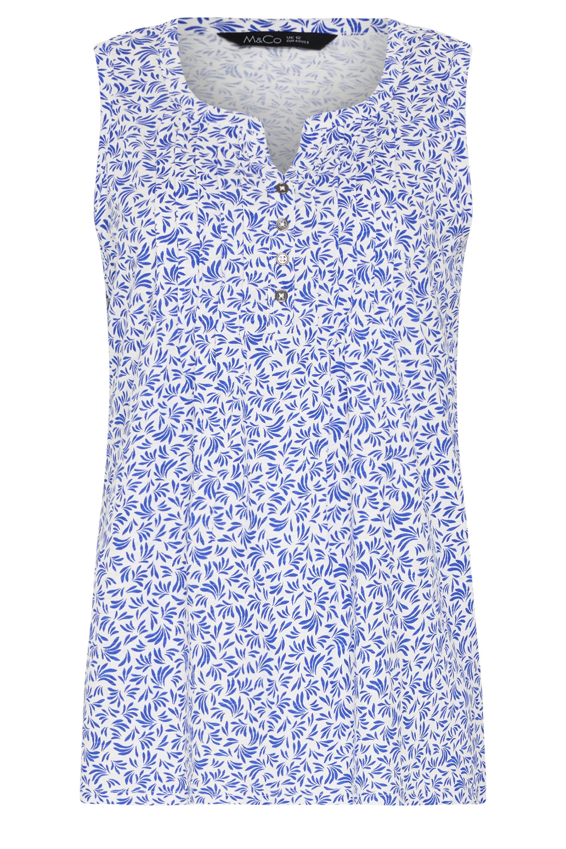 M&Co Printed Cotton Sleeveless Henley Top