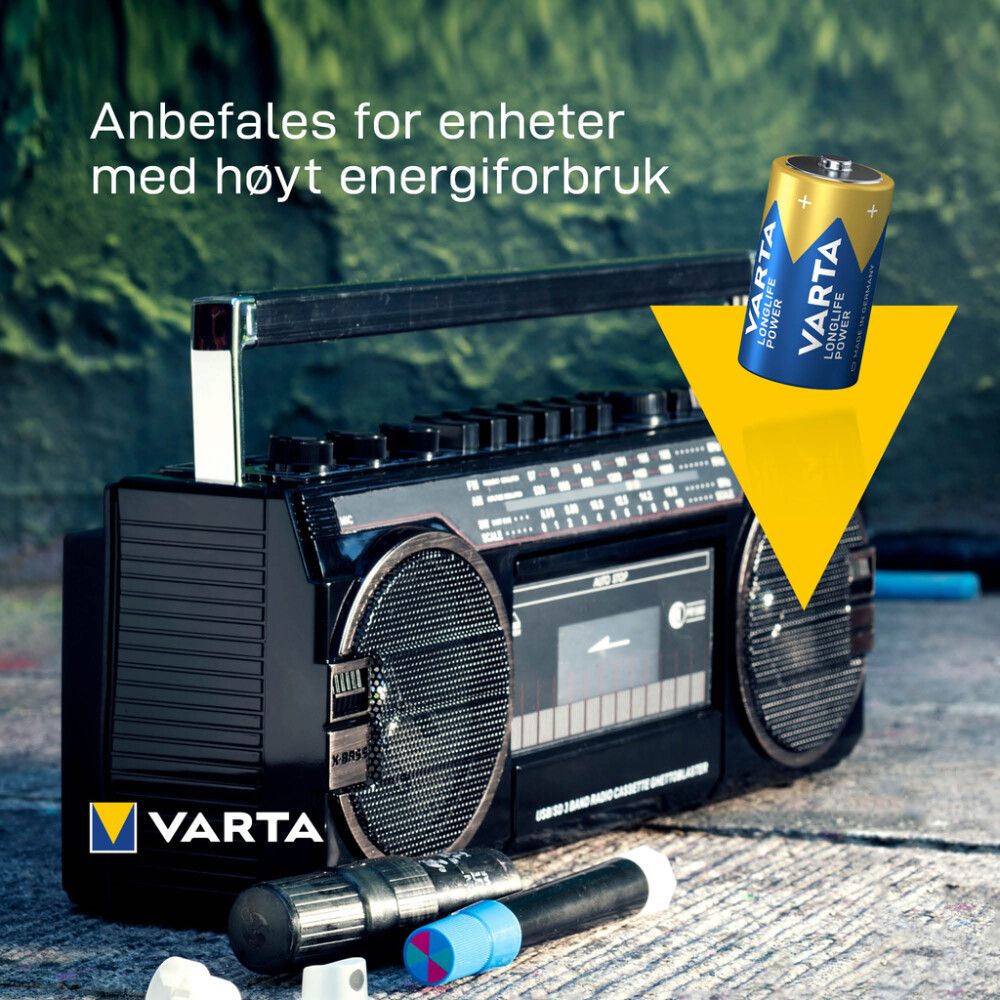 BATTERI VARTA LONGLIFE POWER D 2STK