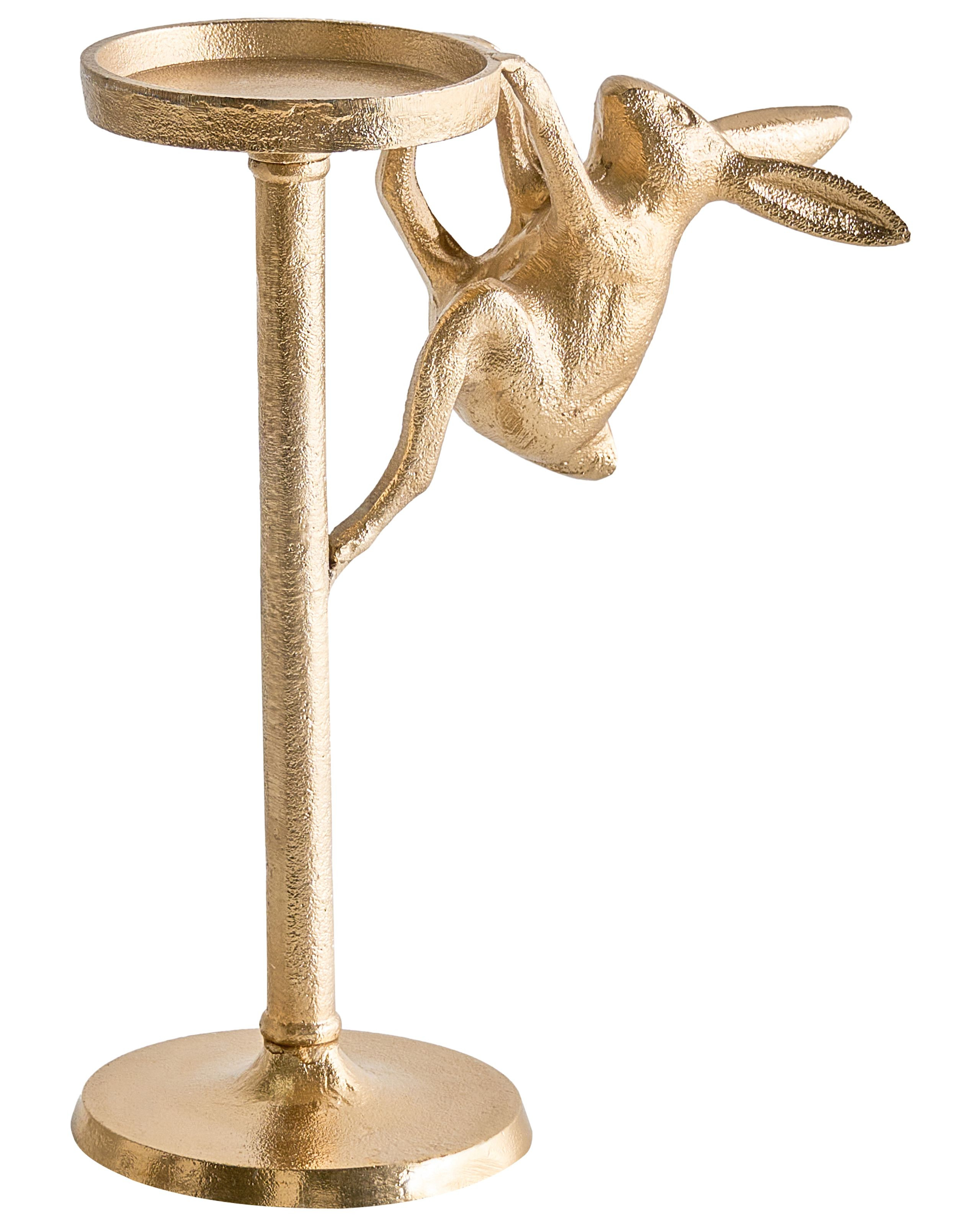 Świecznik metal 24 cm złoty z królikiem