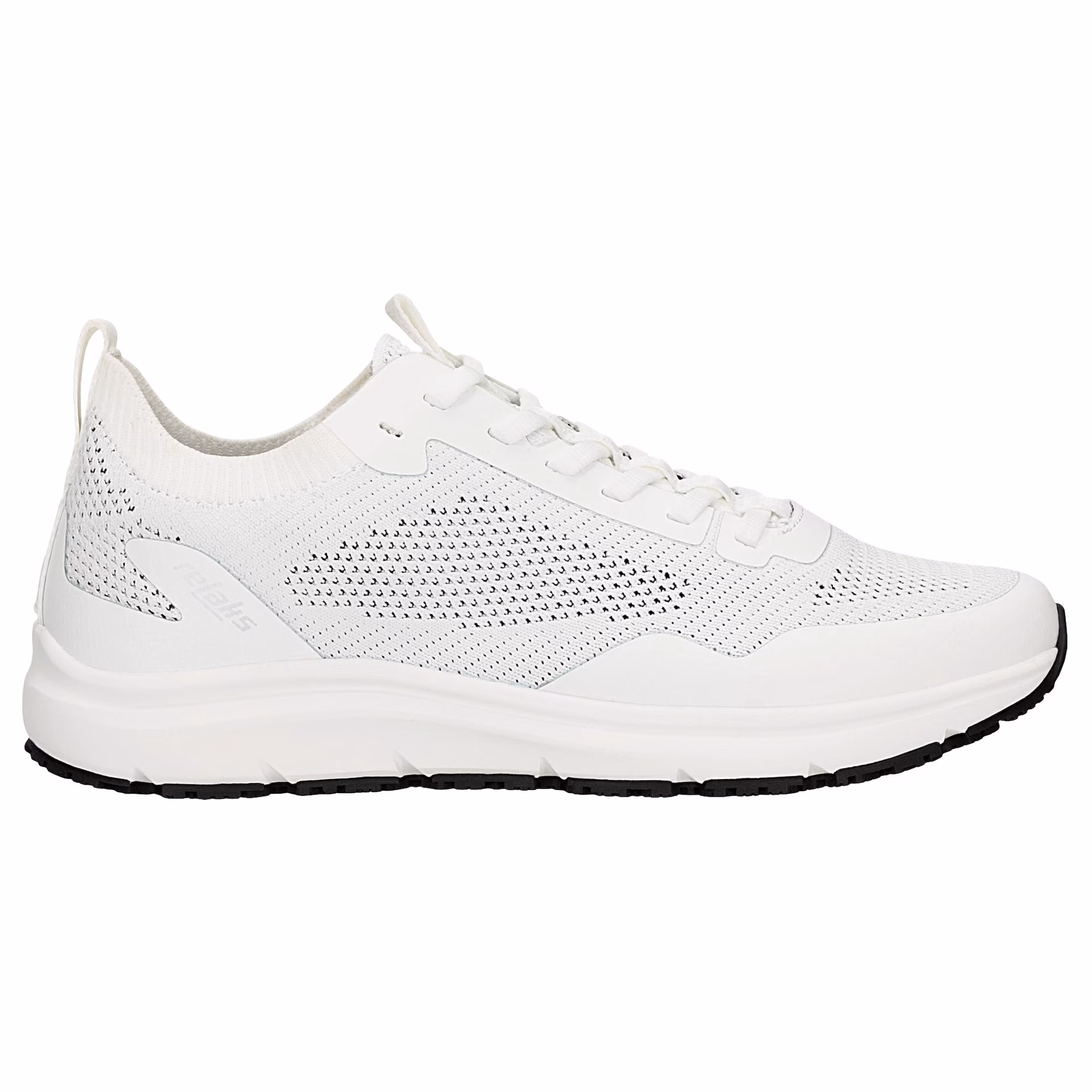 Białe sneakersy RELAKS z odblaskowym logo na pięcie
