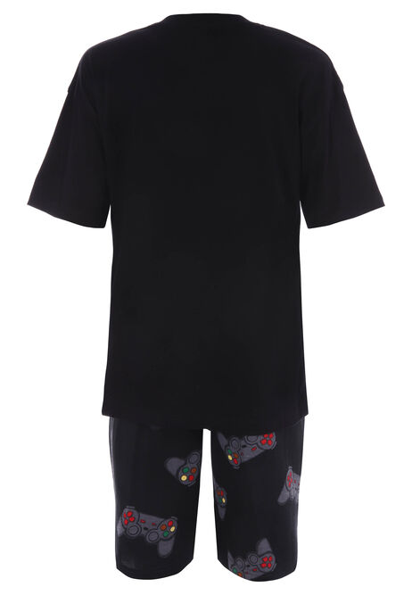 Older Boys Black Gaming Shorts Pyjama Set