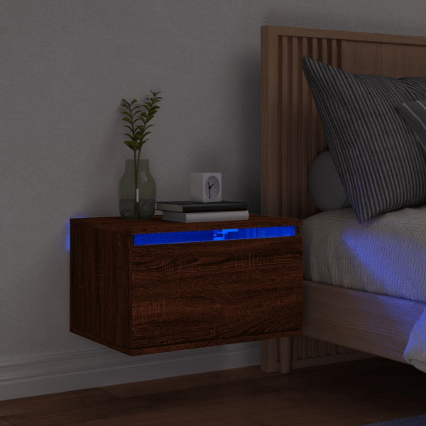Szafka Nocna Stolik Komoda Brązowa Wisząca z LED Do Sypialni 50x36x30 cm