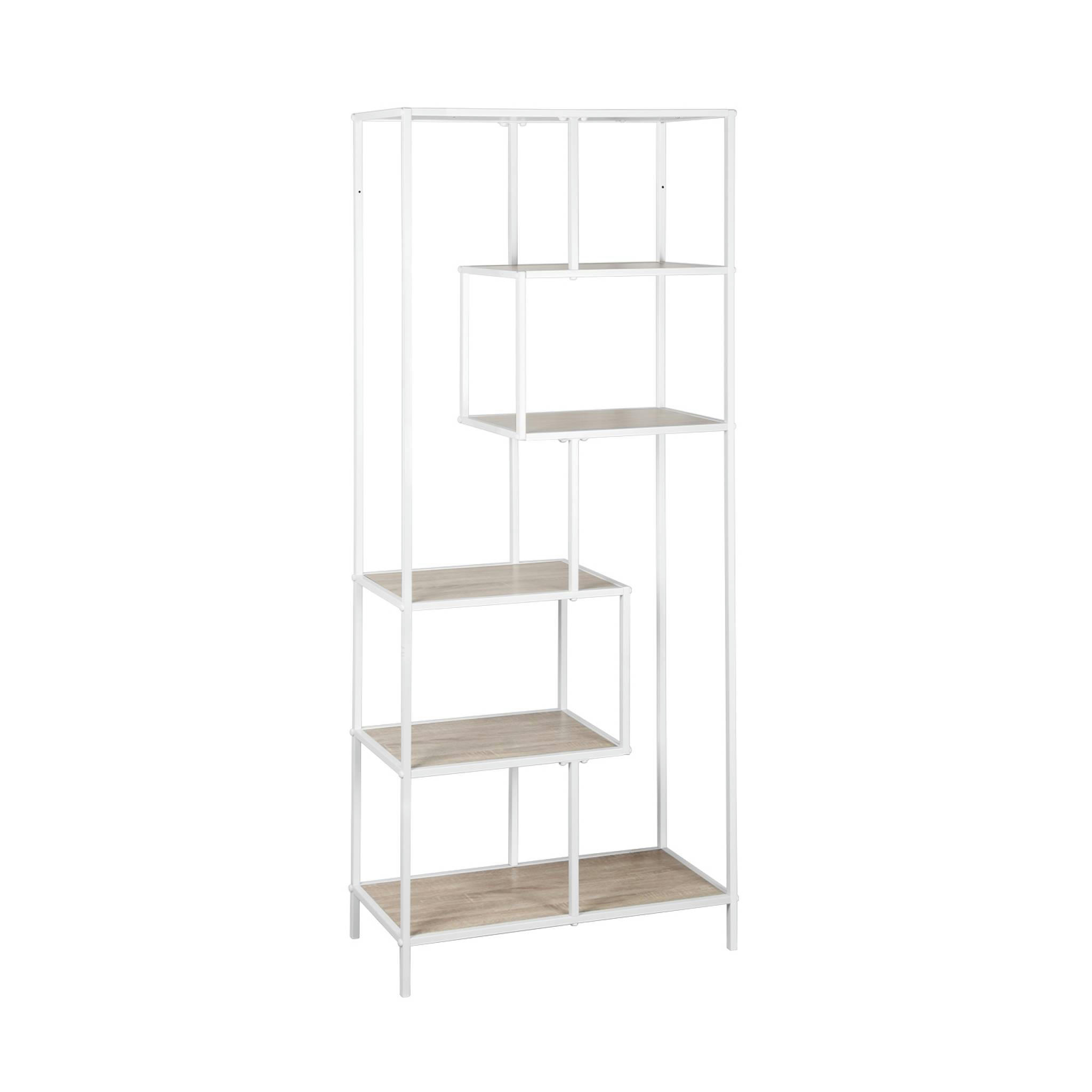 LOFT - Etagère asymétrique en métal blanc & décor bois